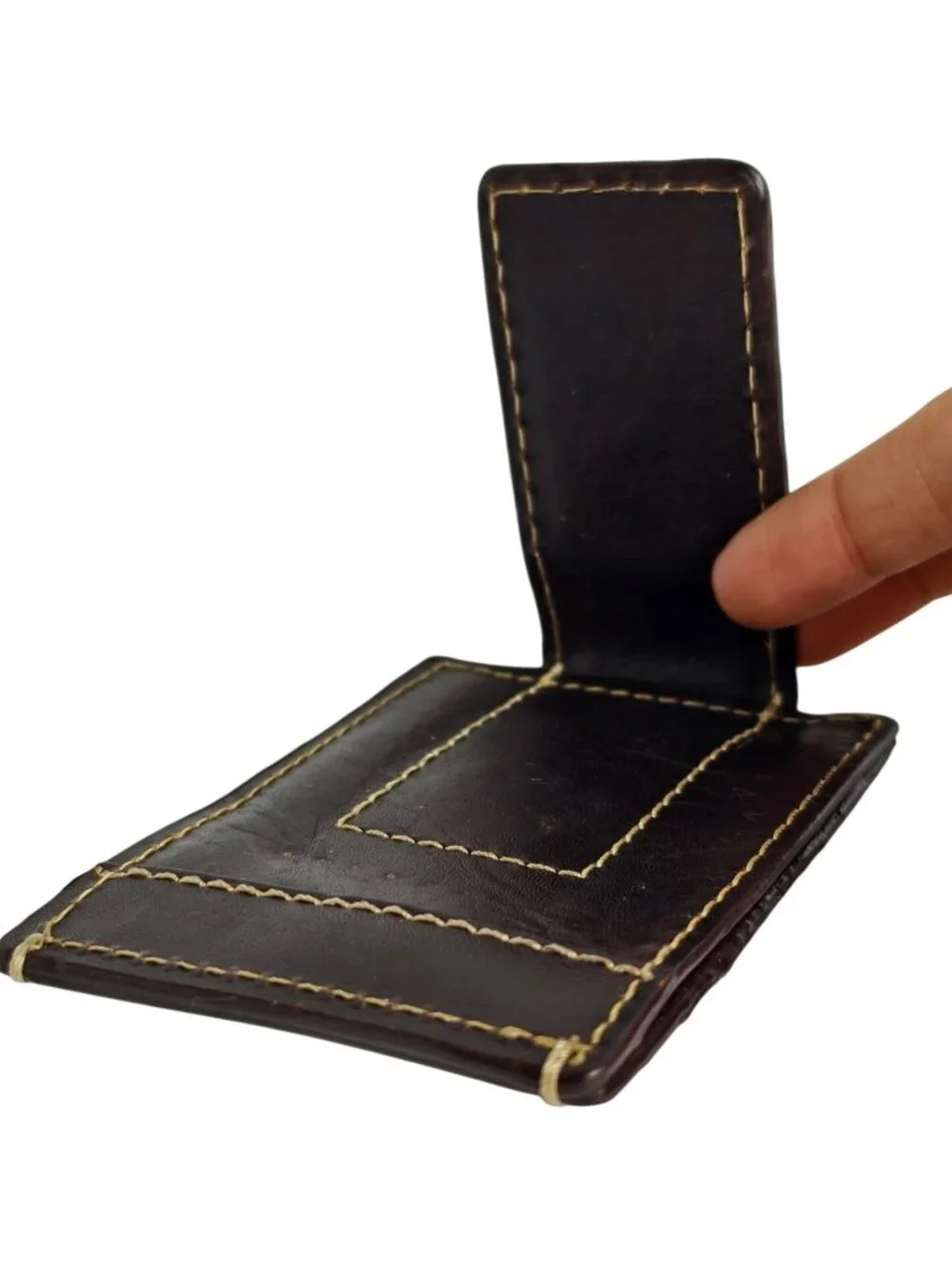 Mens Leather Slim Wallet With Money Clip Card Slots Brown Minimalist Design